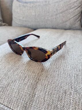 Miu Miu Regard MU Cat eye Brown Sunglasses with Gold Chain Accent